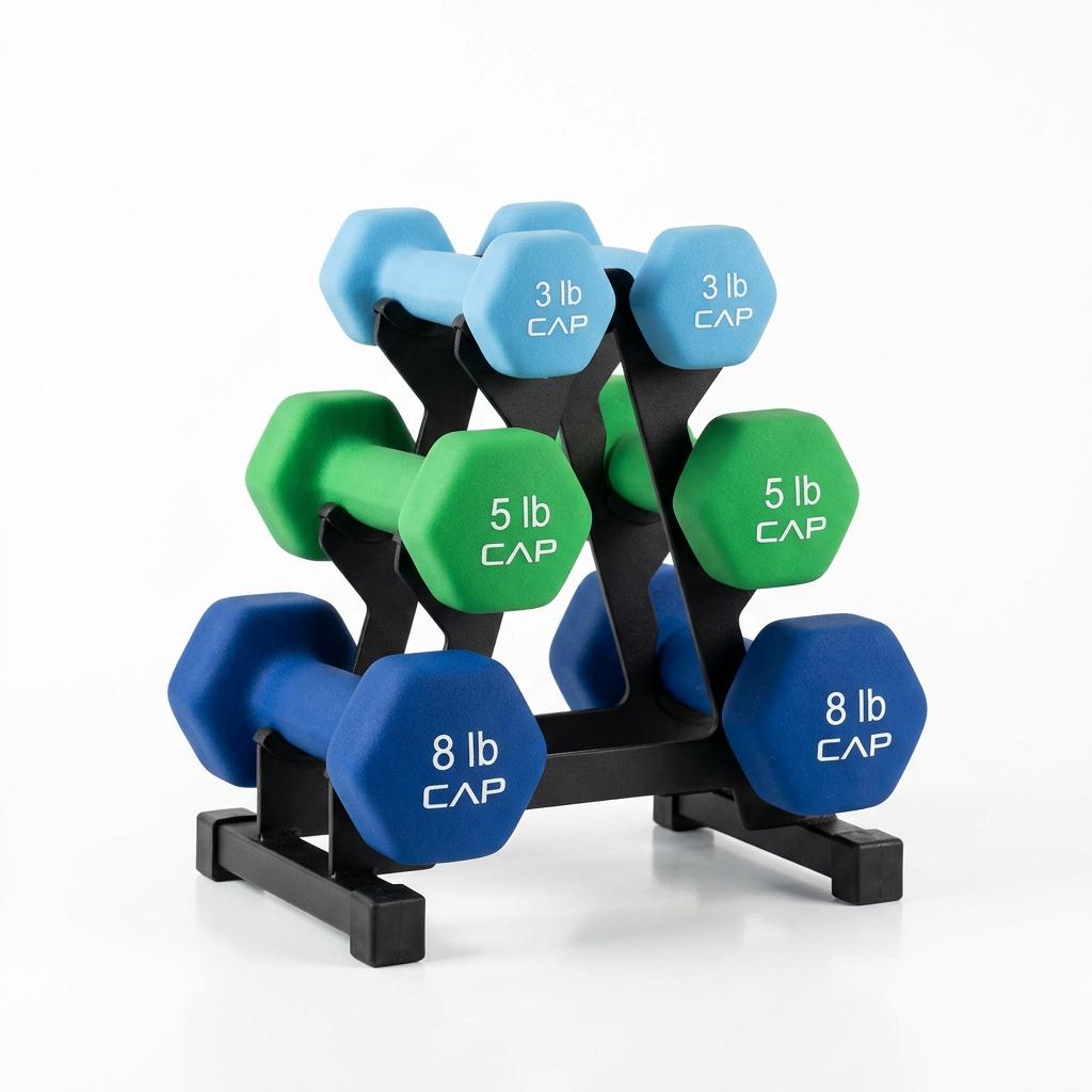 Amazon Basics Neoprene Coated Hexagon Dumbbell Set with Stand