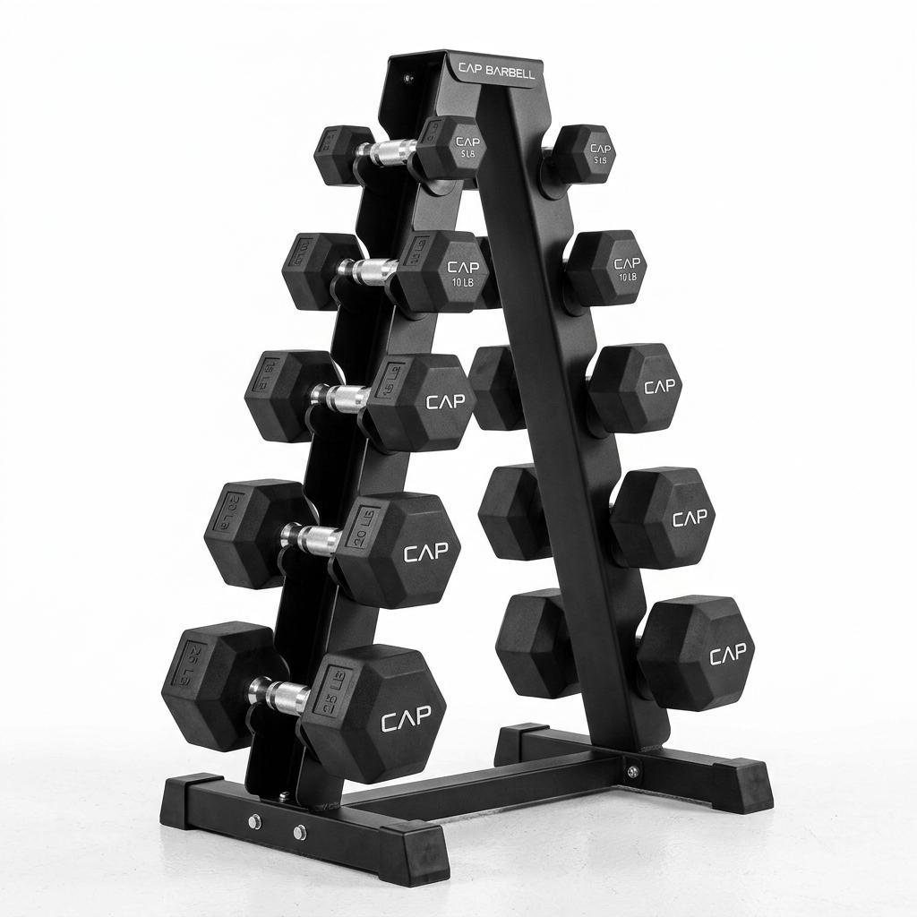 CAP Barbell 150-Pound Dumbbell Set with Rack