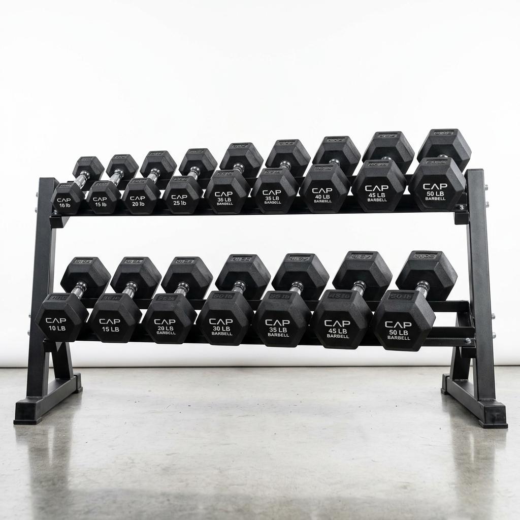 CAP Barbell Rubber Hex Dumbbell Set with Rack