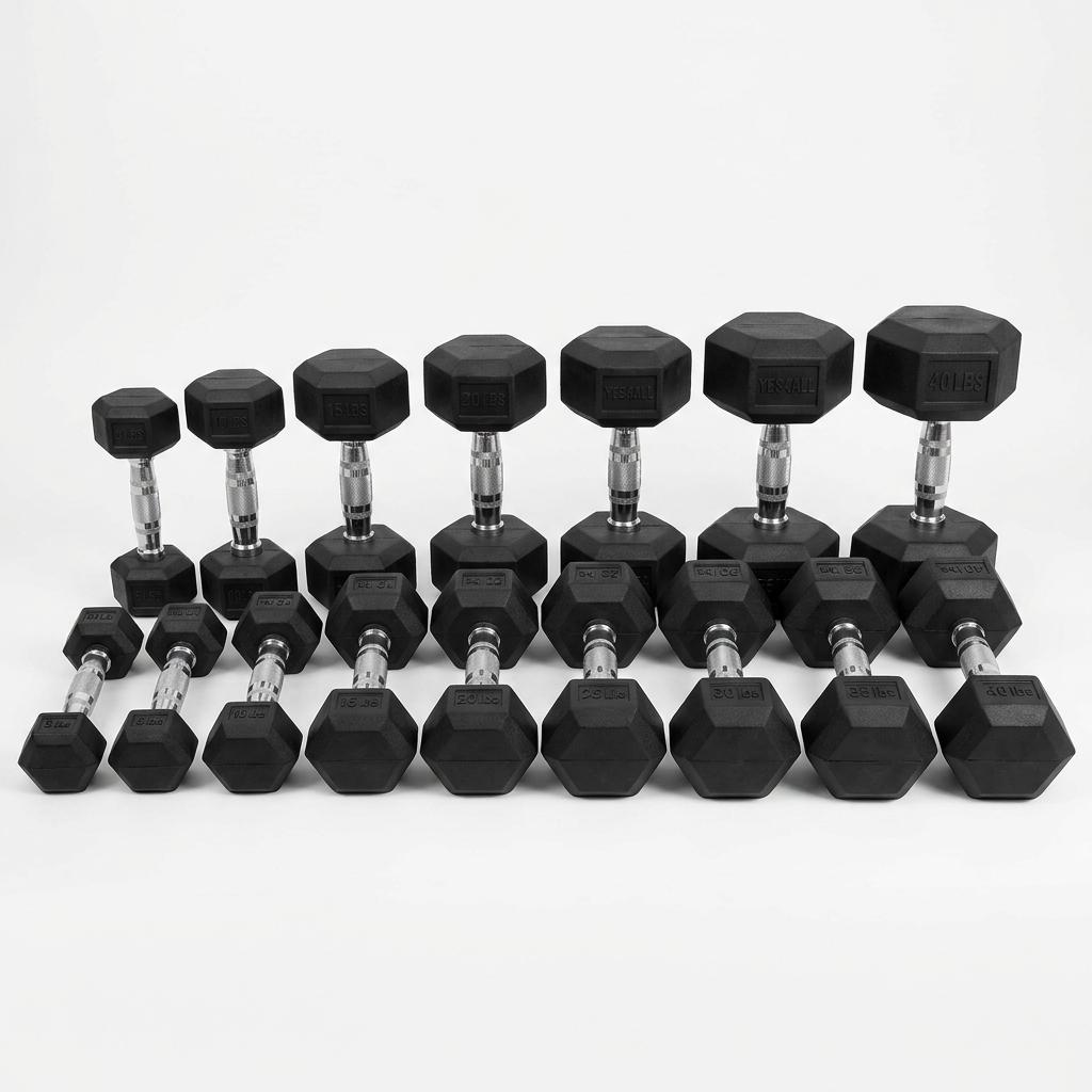 Yes4All Rubber Coated Hex Dumbbells Set