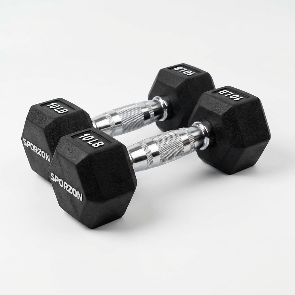 Sporzon Rubber Encased Hex Dumbbells